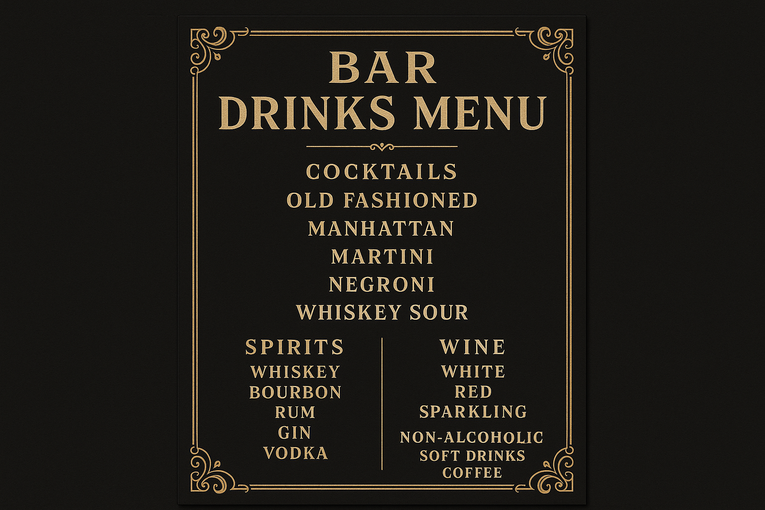 klassische Getränkekarte in einer Bar