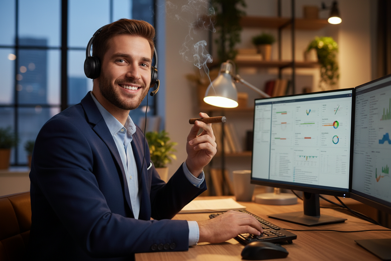 klassischer supportmensch mit einer zigarre in der hand
